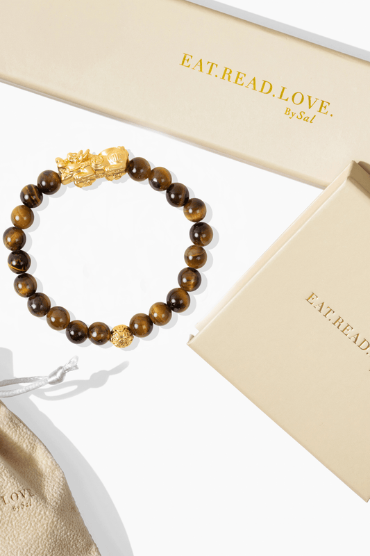 Tigers Eye Fortune 18k Gold Vermeil Pixiu Feng Shui Bracelet - Eat.Read.Love.