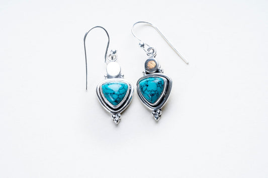 Turquoise Triangle Cut Sterling Silver Earrings - Eat.Read.Love.