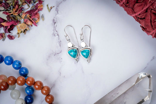 Turquoise Triangle Cut Sterling Silver Earrings - Eat.Read.Love.