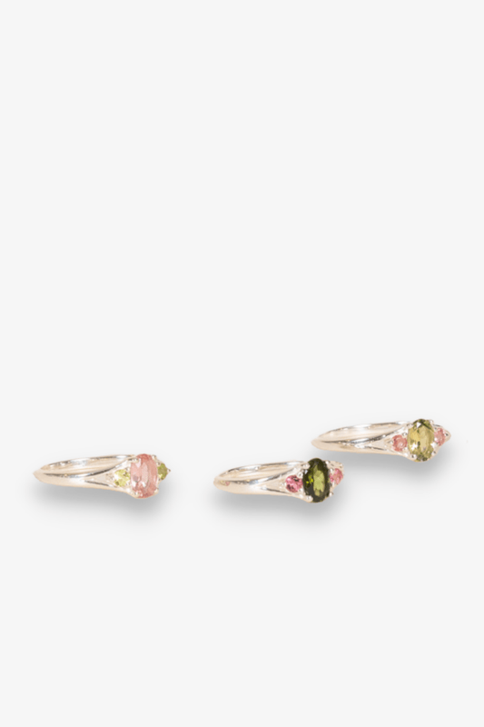 Watermelon Tourmaline Faceted Gemstone Sterling Silver Ring - Eat.Read.Love.