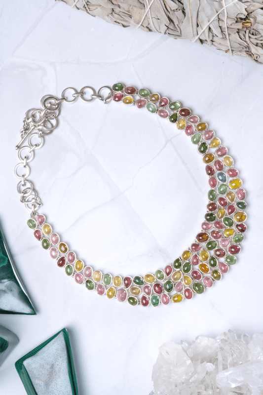 Watermelon Tourmaline Necklace Sterling Silver Genuine - Eat.Read.Love.