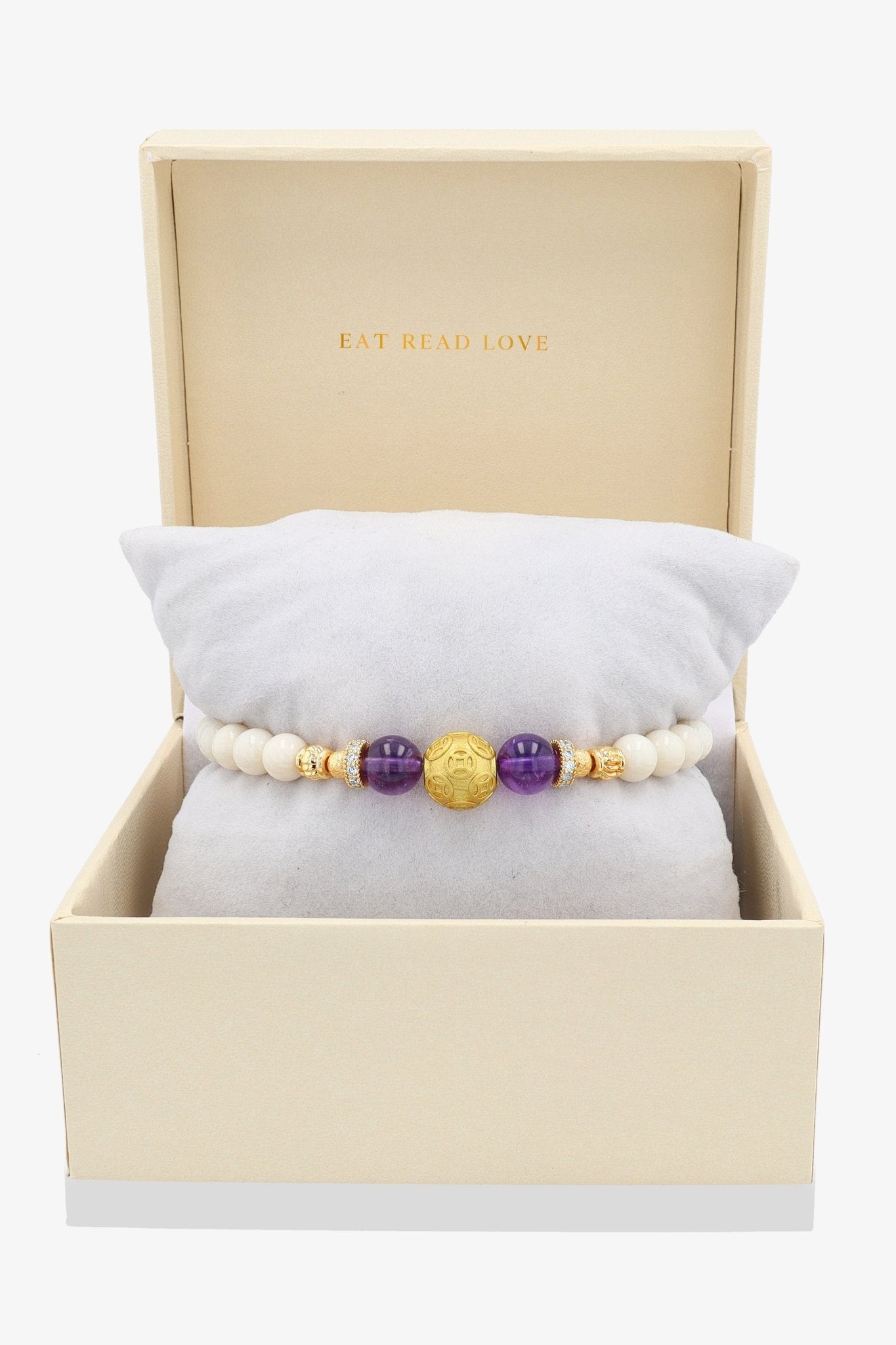 White Coral 18k Gold Vermeil Money Magnet Charm Amethyst Bracelet - Eat.Read.Love.