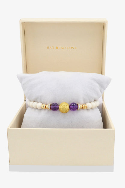 White Coral 18k Gold Vermeil Money Magnet Charm Amethyst Bracelet - Eat.Read.Love.