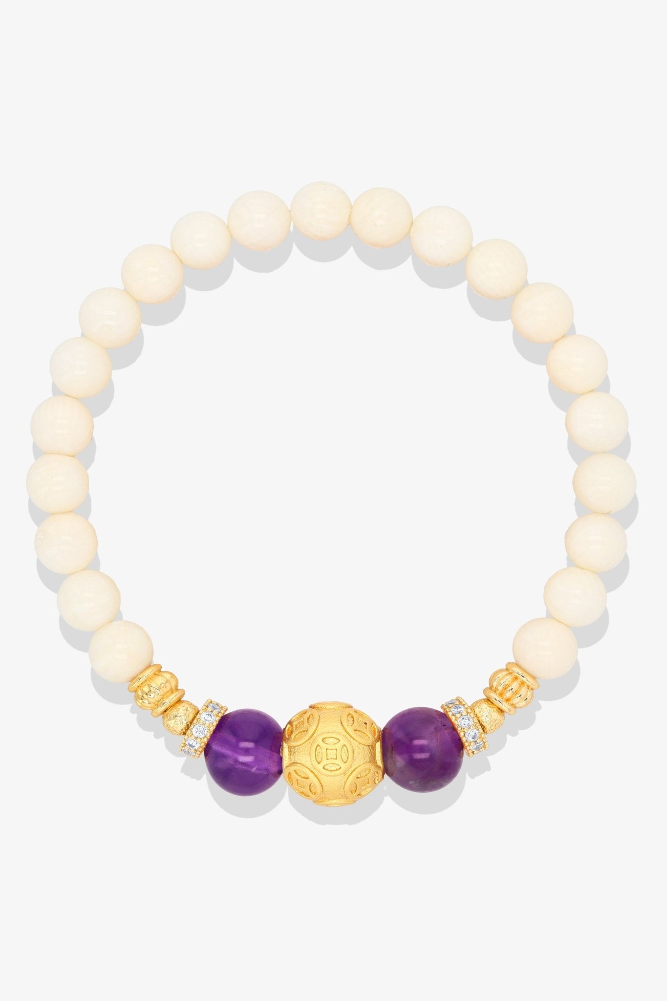 White Coral 18k Gold Vermeil Money Magnet Charm Amethyst Bracelet - Eat.Read.Love.