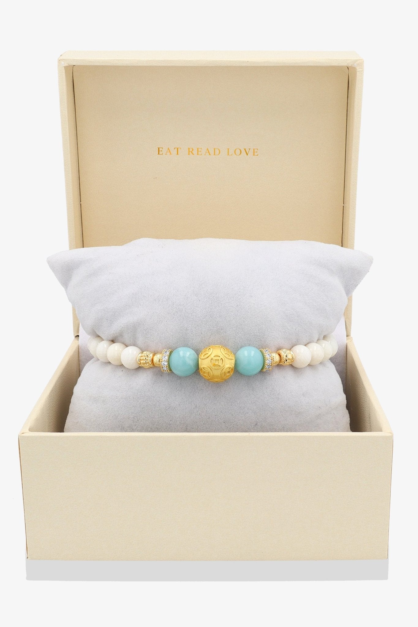 White Coral 18k Gold Vermeil Money Magnet Charm Apatite Bracelet - Eat.Read.Love.