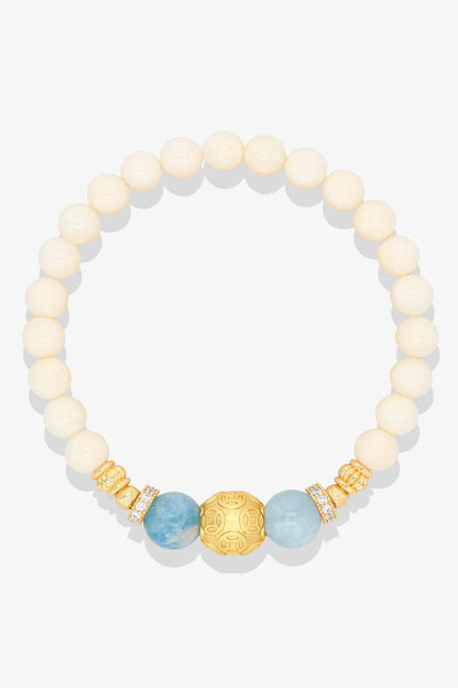 White Coral 18k Gold Vermeil Money Magnet Charm Apatite Bracelet - Eat.Read.Love.