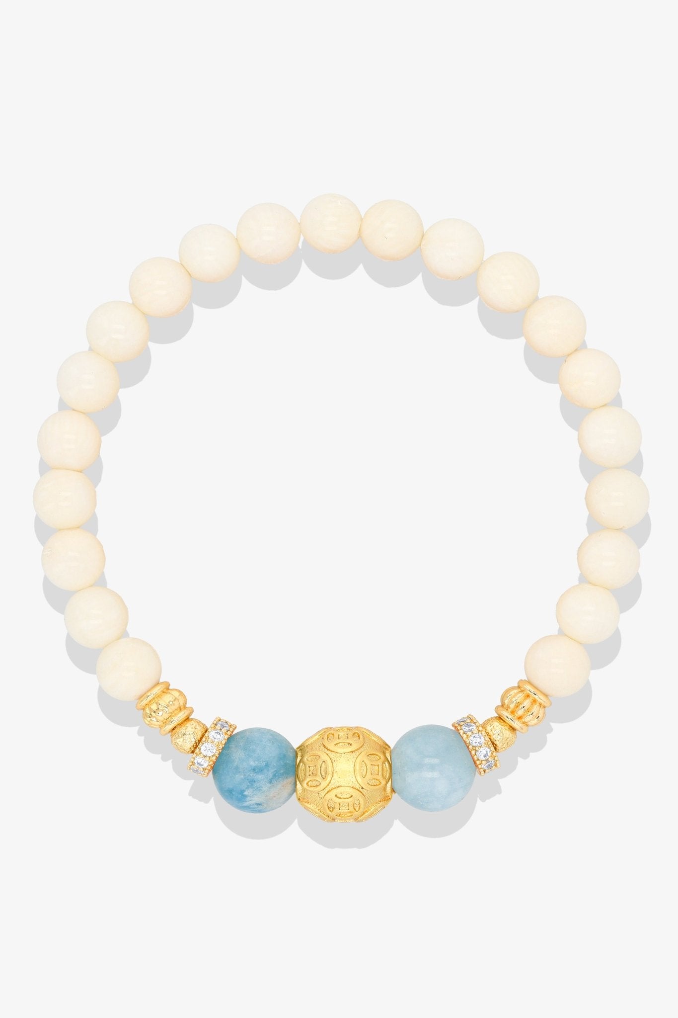 White Coral 18k Gold Vermeil Money Magnet Charm Aquamarine Bracelet - Eat.Read.Love.