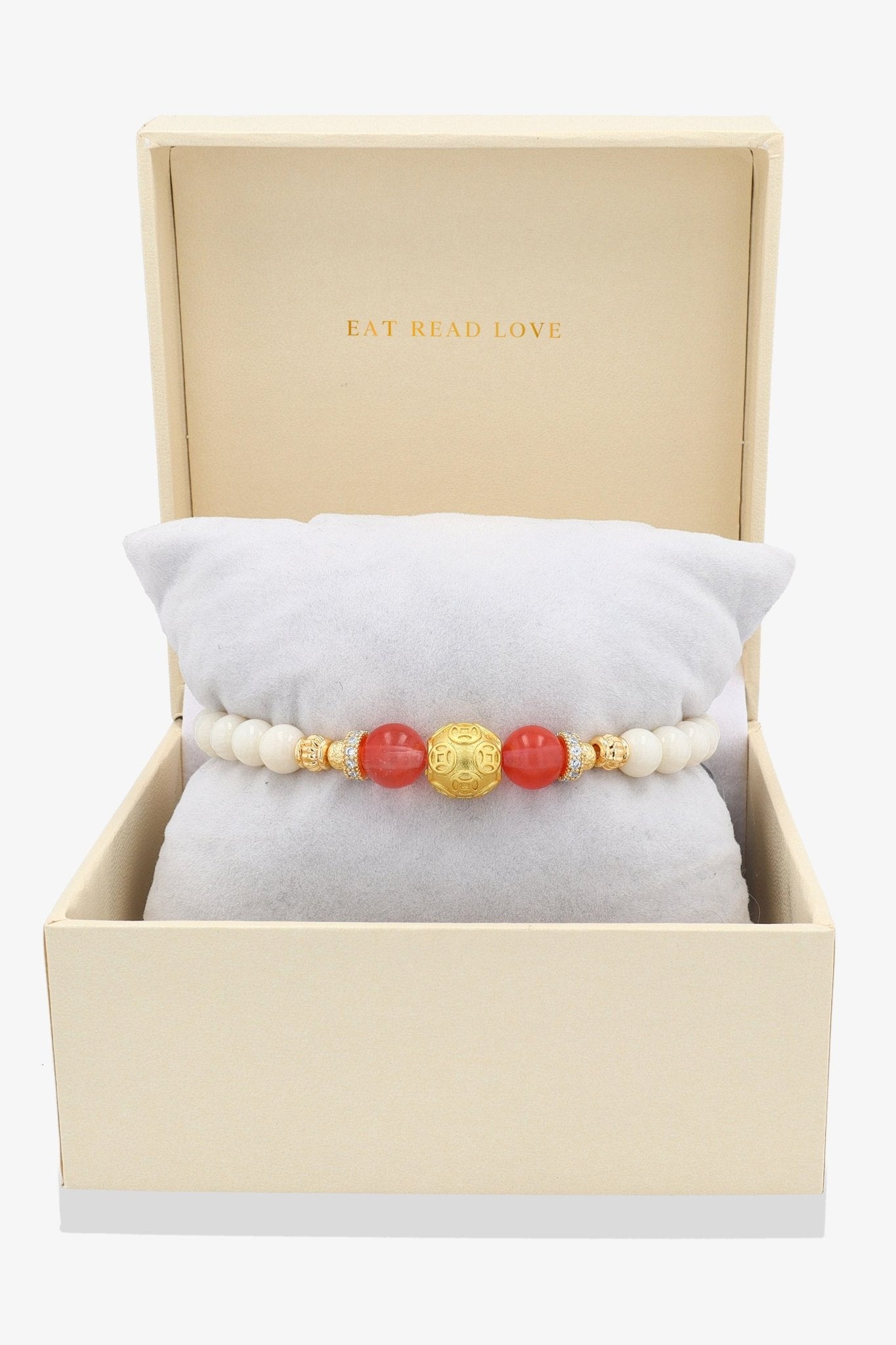 White Coral 18k Gold Vermeil Money Magnet Charm Cherry Quartz Bracelet - Eat.Read.Love.