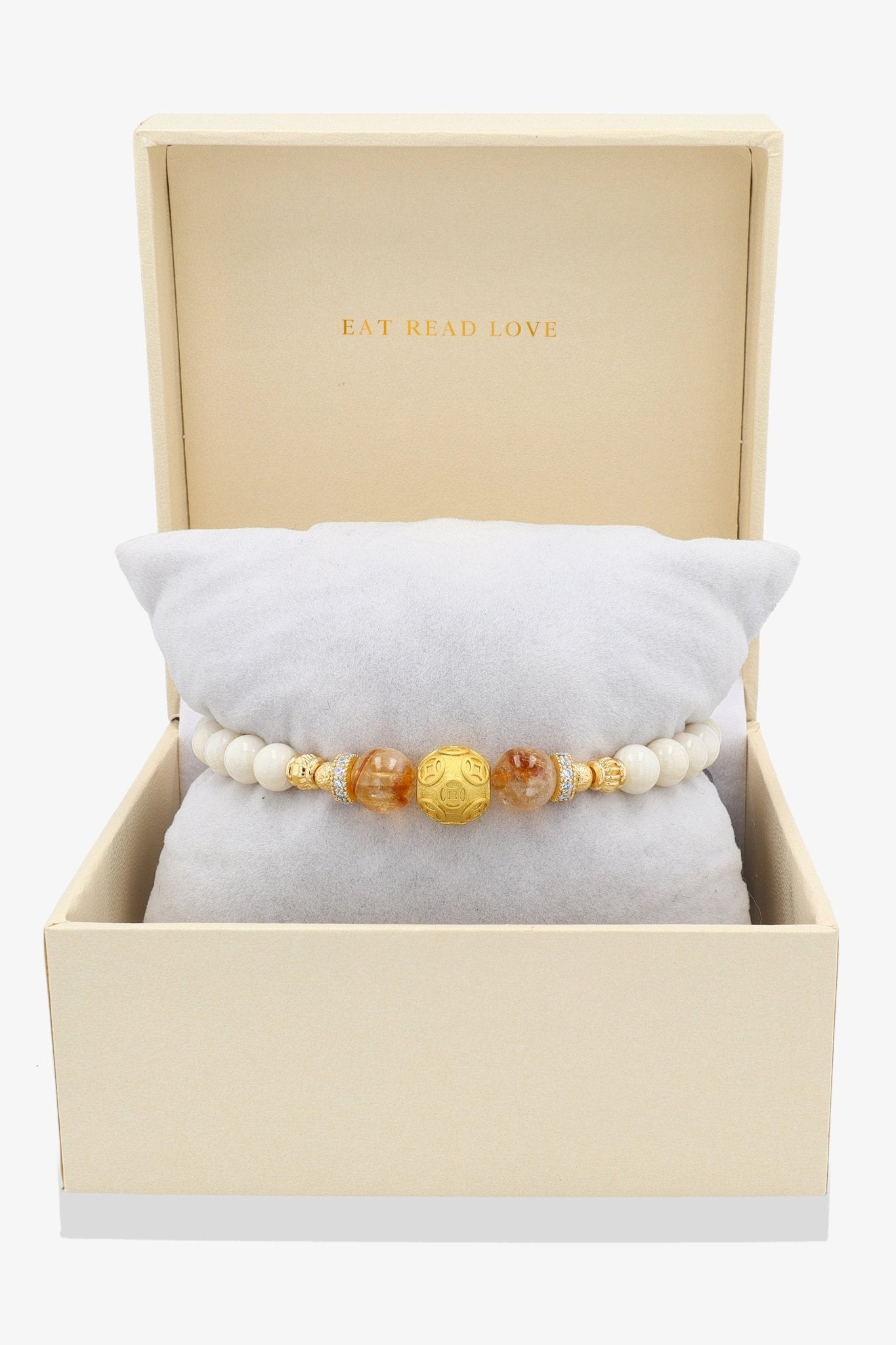 White Coral 18k Gold Vermeil Money Magnet Charm Citrine Bracelet - Eat.Read.Love.