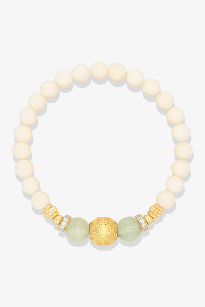 White Coral 18k Gold Vermeil Money Magnet Charm Jade Bracelet - Eat.Read.Love.