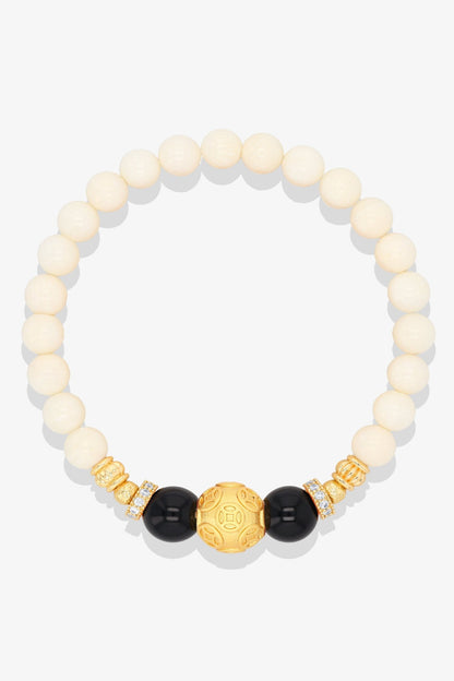 White Coral 18k Gold Vermeil Money Magnet Charm Jade Bracelet - Eat.Read.Love.