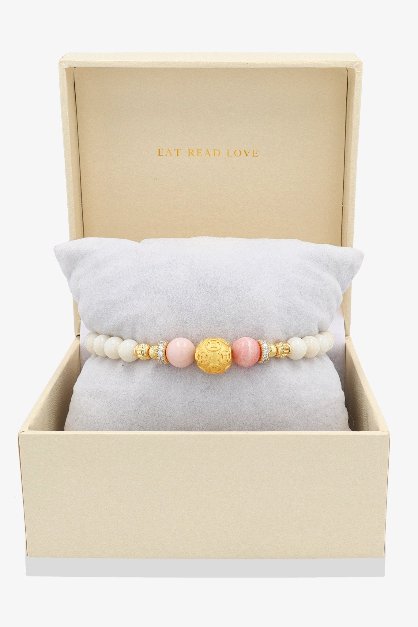 White Coral 18k Gold Vermeil Money Magnet Charm Pink Opal Bracelet - Eat.Read.Love.