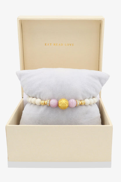 White Coral 18k Gold Vermeil Money Magnet Charm Rose Quartz Bracelet - Eat.Read.Love.