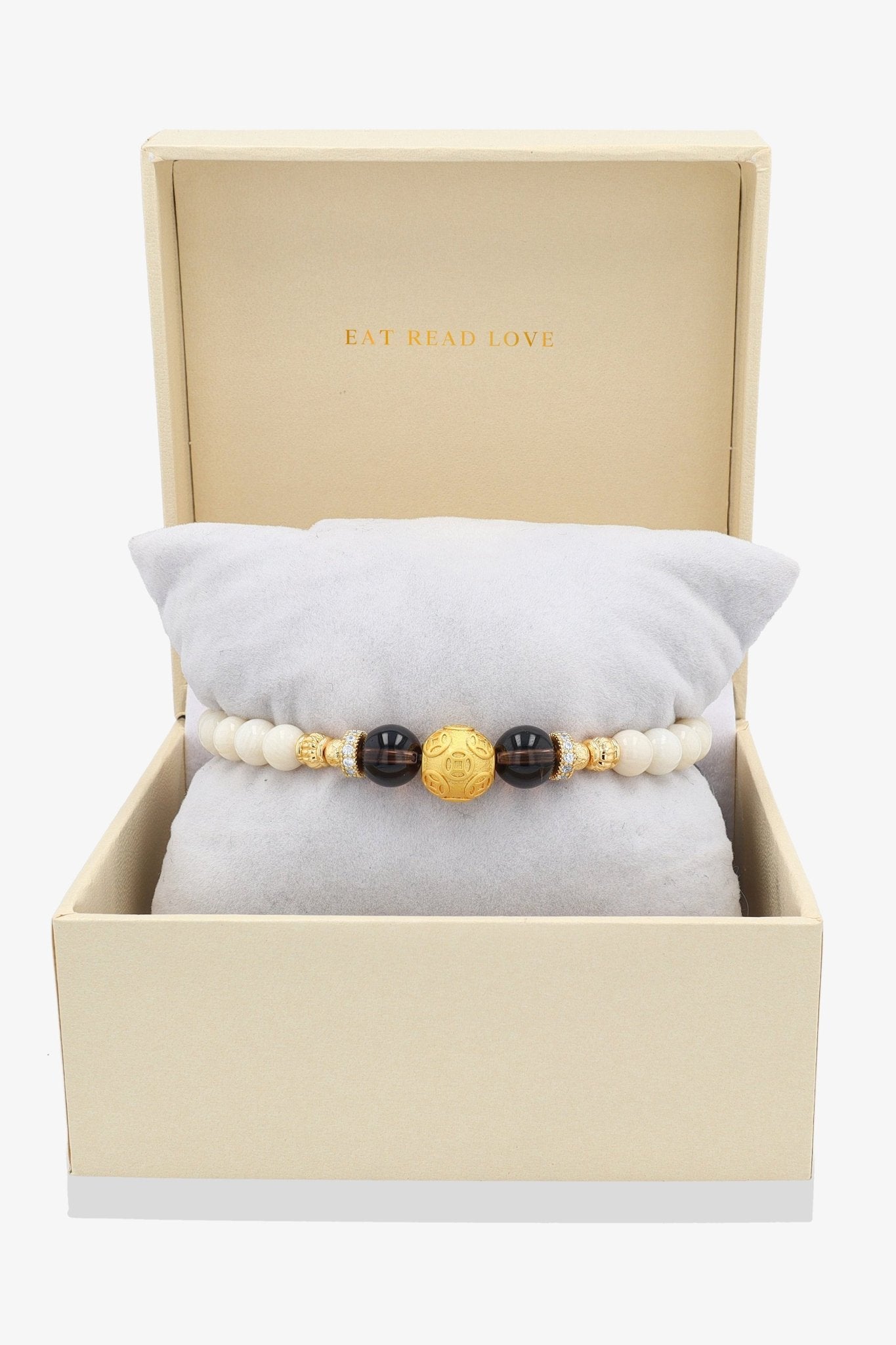 White Coral 18k Gold Vermeil Money Magnet Charm Smokey Quartz Bracelet - Eat.Read.Love.