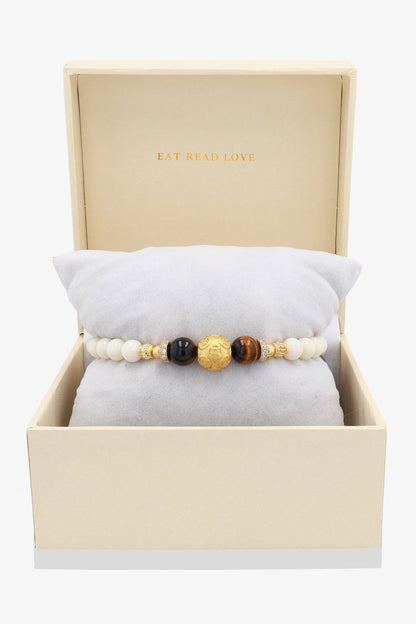 White Coral 18k Gold Vermeil Money Magnet Charm Tigers Eye Bracelet - Eat.Read.Love.