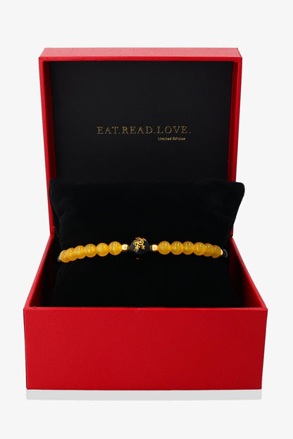 Yellow Calcite and Black Obsidian Lucky Dragon Feng Shui Bracelet REAL Gold - Clarity - Eat.Read.Love.