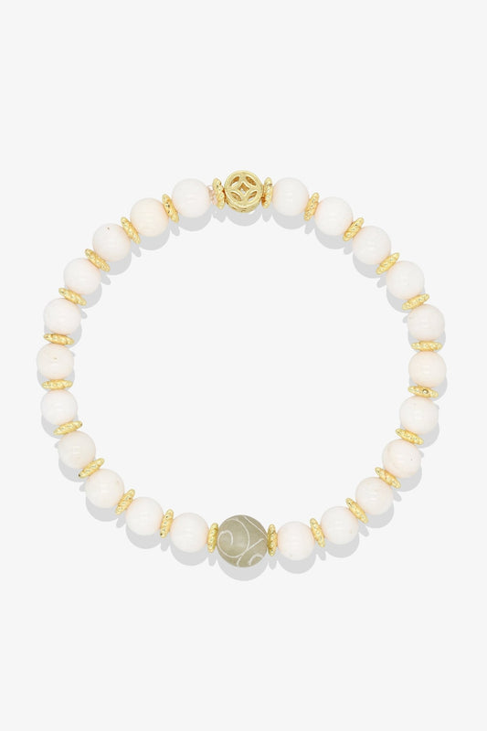 Yellow Calcite with Gold Lucky Coin and White Jade charm Bracelet - Eat.Read.Love.