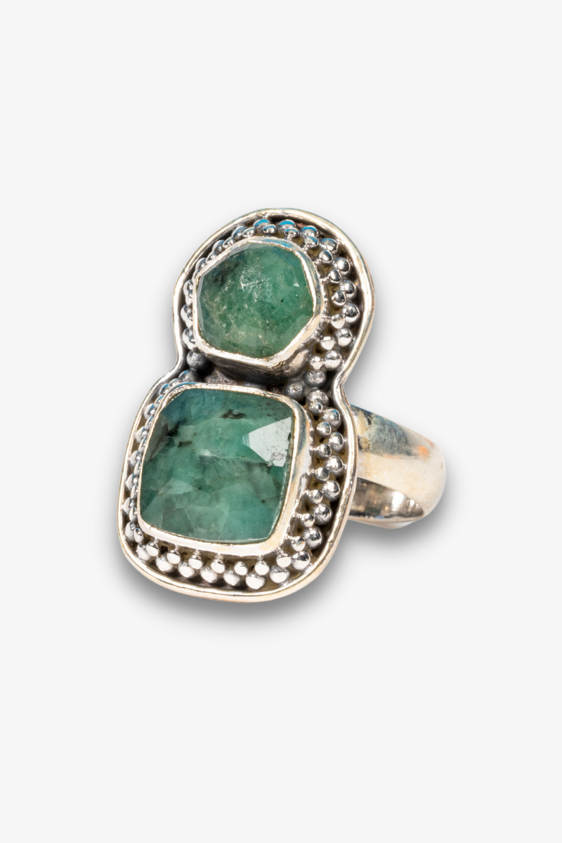 Emerald Sterling Silver Crystal Ring