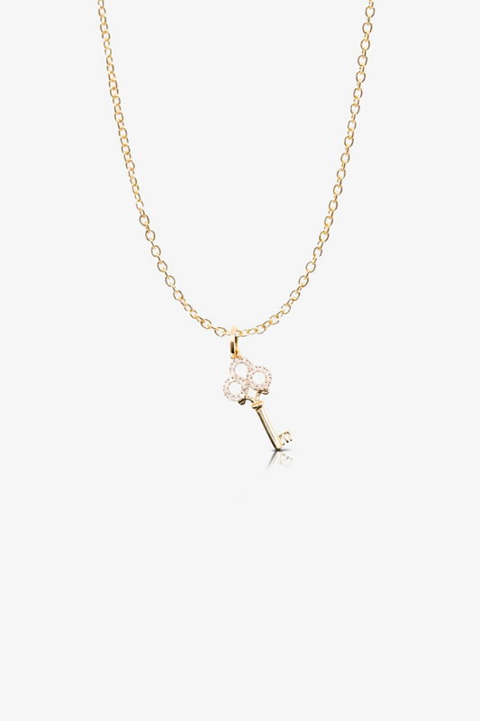 14k Gold REAL Gold Key Necklace With Diamonds