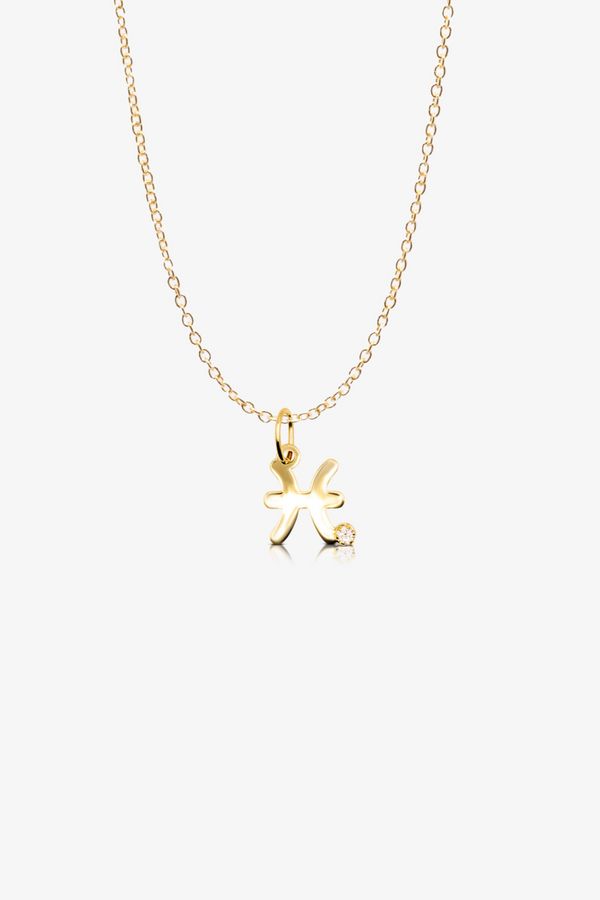 Pisces 14k Pure Gold Necklace With Diamond