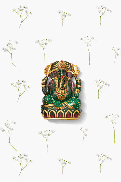 Green Quartz Painted Ganesha