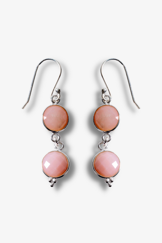 Pink Opal Faceted Sterling Silver Earrings