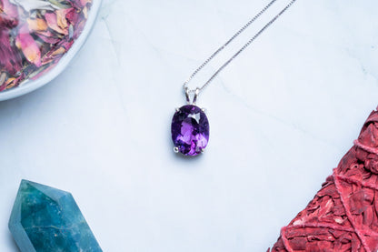 Amethyst Faceted Sterling Silver Pendant.