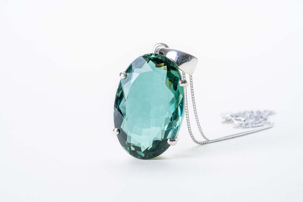 Large Faceted Green Amethyst Sterling Silver Pendant.