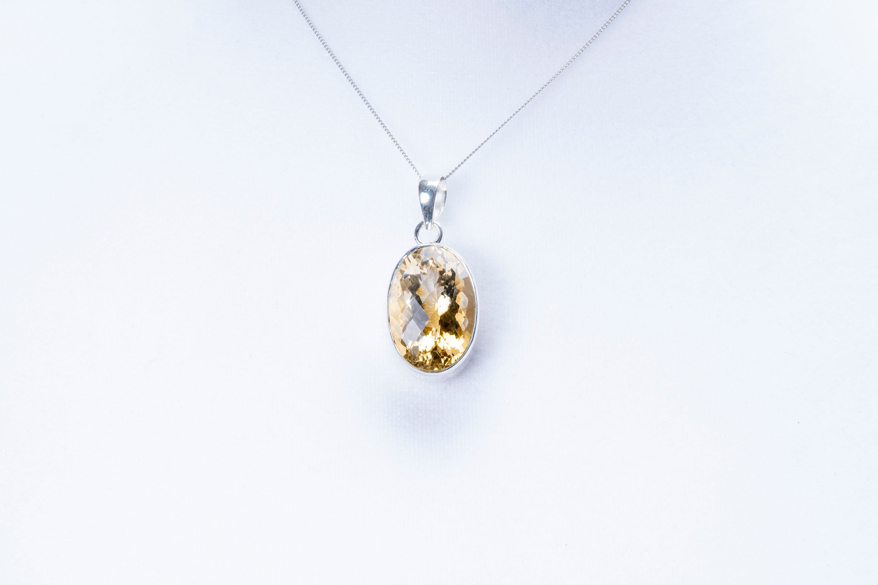 Large Faceted Citrine Sterling Silver Pendant.