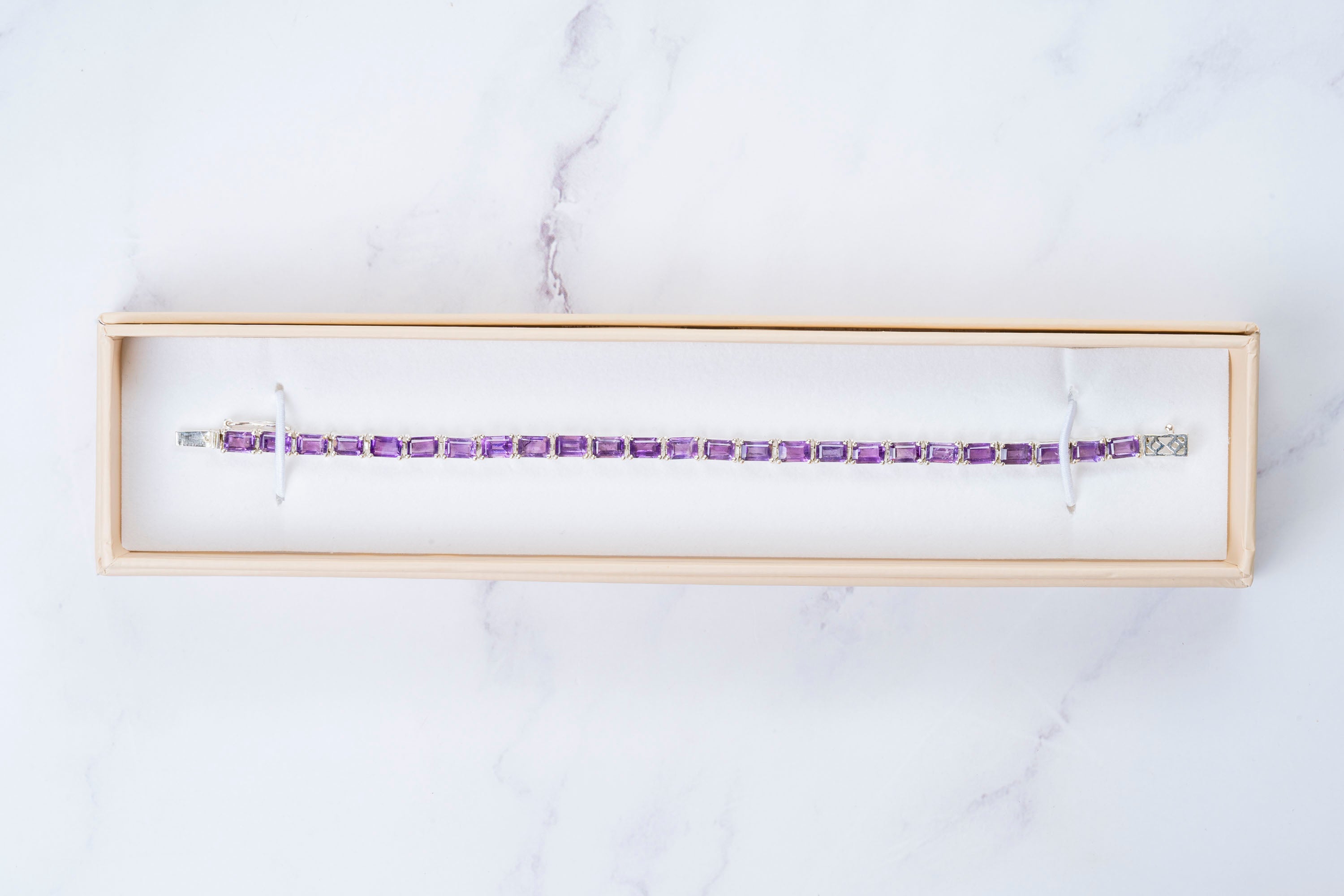 Amethyst Emerald Cut Sterling Silver Bracelet.