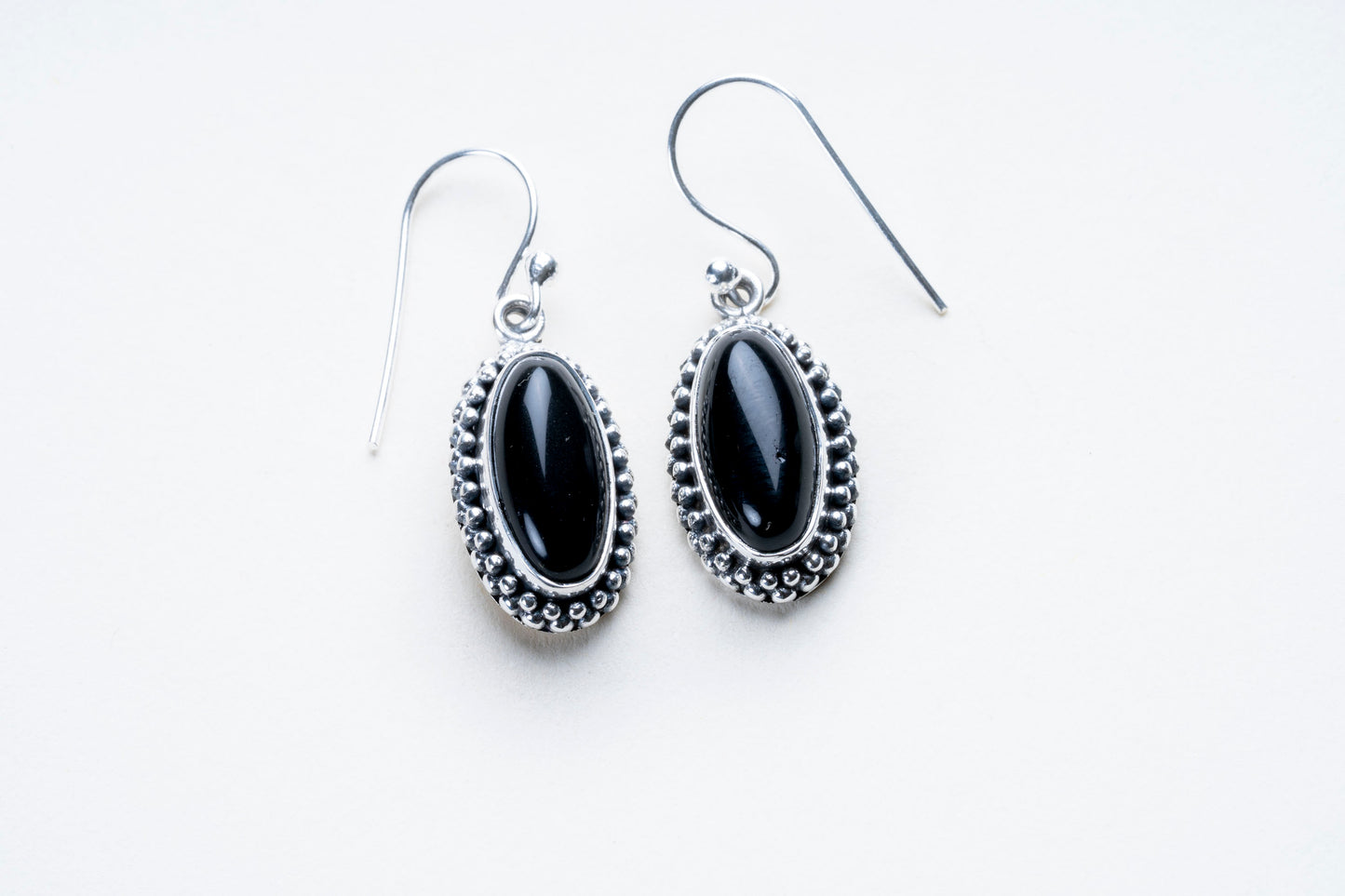 Black Obsidian Oval Cut Sterling Silver Earrings.