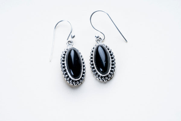 Black Obsidian Oval Cut Sterling Silver Earrings.