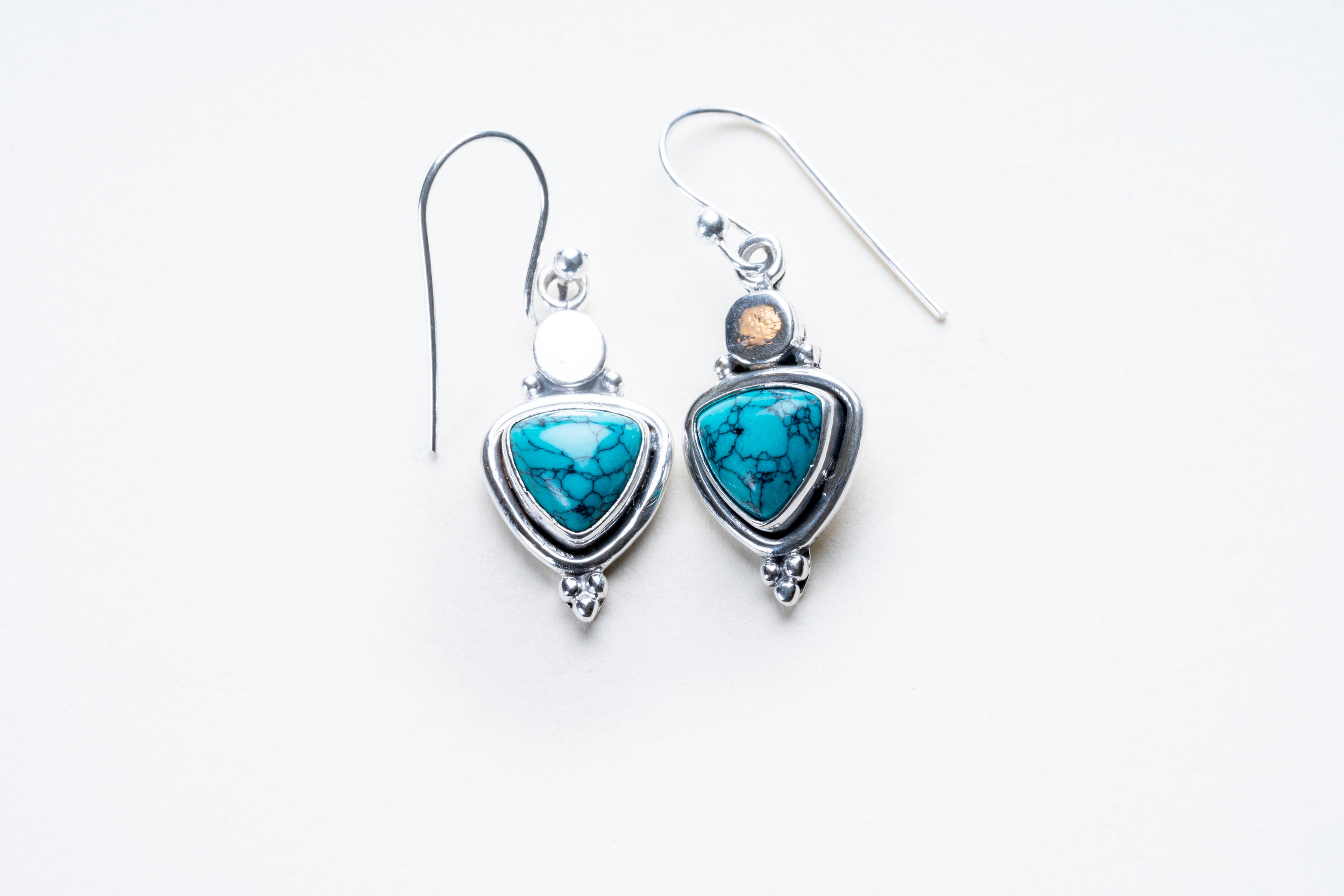 Turquoise Triangle Cut Sterling Silver Earrings.
