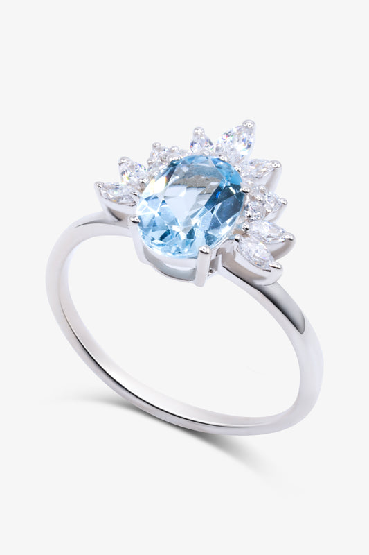 Blue Topaz and White Topaz Crystal Ring