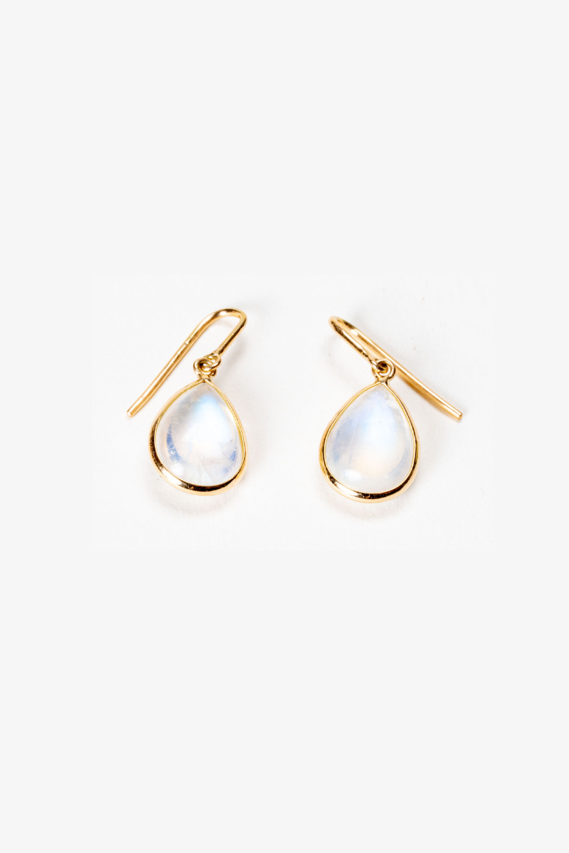 18k REAL Yellow Gold Moonstone Crystal Earring