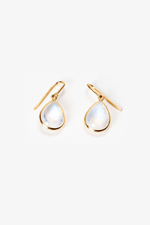 18k REAL Yellow Gold Moonstone Crystal Earring