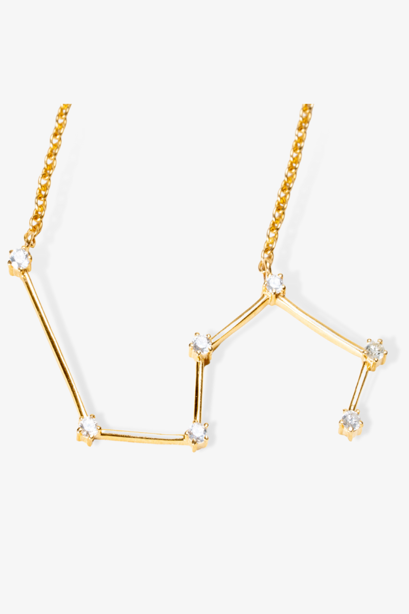 18k REAL Yellow Gold Aquarius Constellation Necklace With Diamond