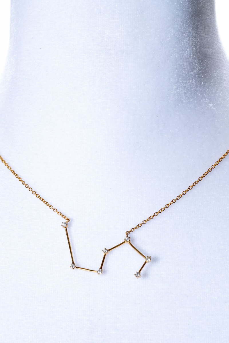 18k REAL Yellow Gold Aquarius Constellation Necklace With Diamond