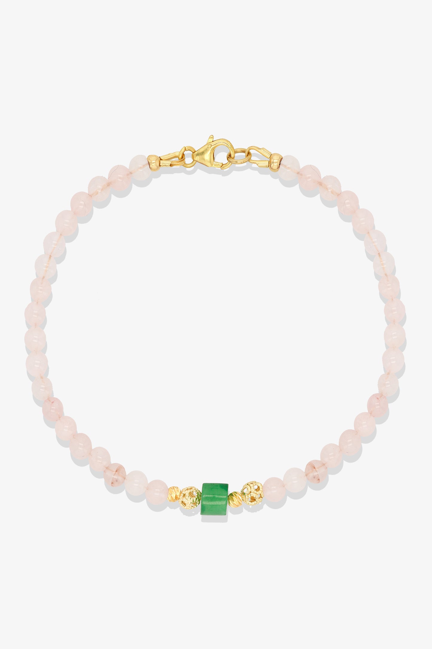Morganite and Jade Gold Vermeil Crystal Bracelet - Wealth