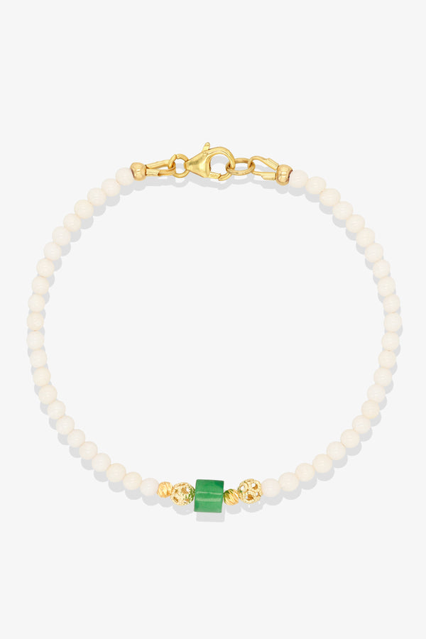 White Coral and Jade Gold Vermeil Crystal Bracelet - Positivity