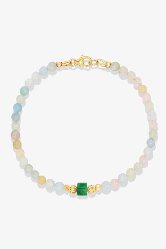 Rose Quartz and Jade Gold Vermeil Crystal Bracelet - Love