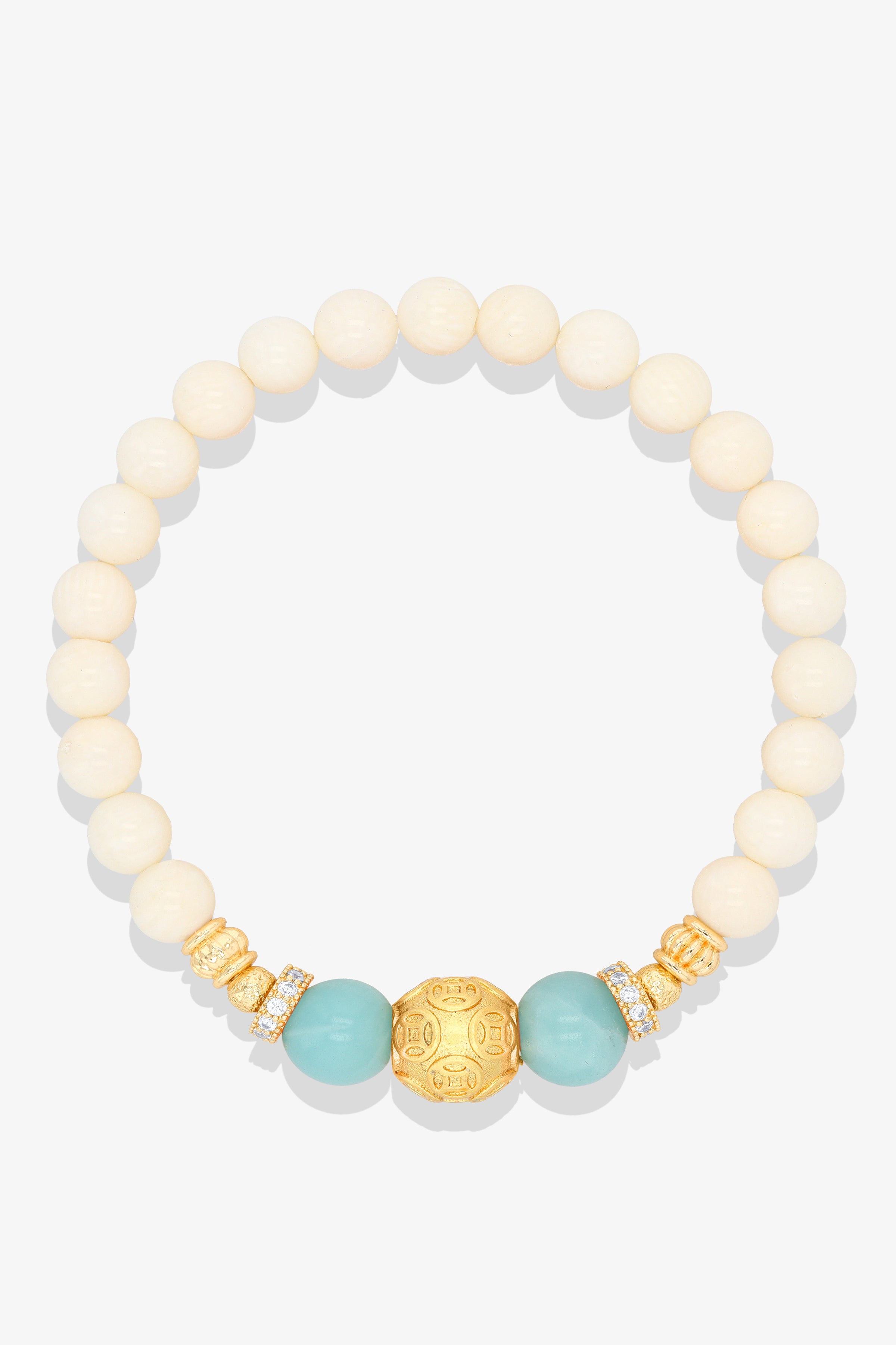 White Coral Real Gold Money Magnet Charm Aquamarine Bracelet