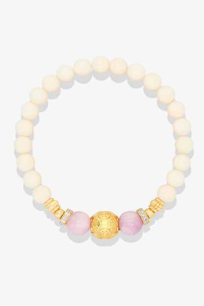 White Coral 18k Gold Vermeil Money Magnet Charm Rose Quartz Bracelet