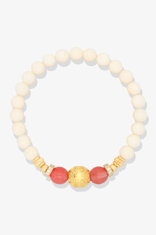 White Coral 18k Gold Vermeil Money Magnet Charm Jade Bracelet