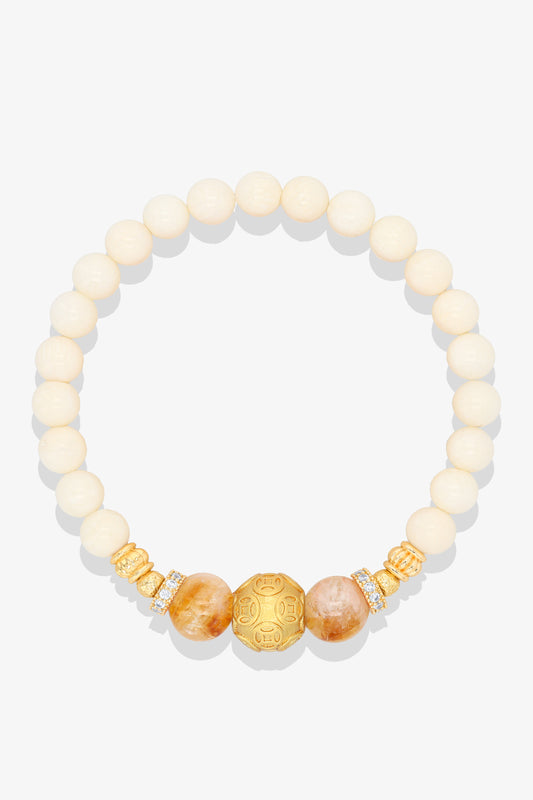 White Coral 18k Gold Vermeil Money Magnet Charm Pink Opal Bracelet