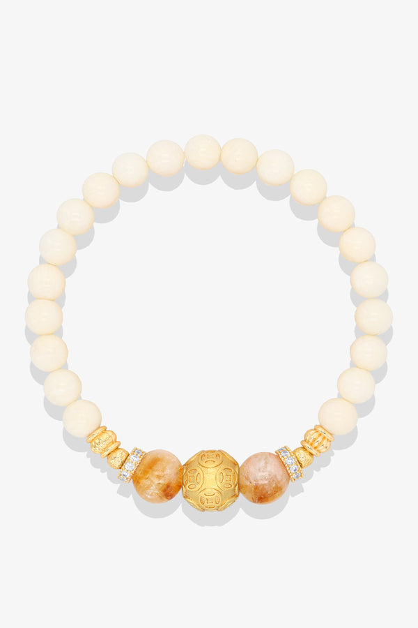 White Coral Real Gold Money Magnet Charm Aquamarine Bracelet