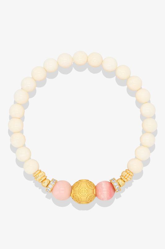 White Coral 18k Gold Vermeil Money Magnet Charm Rose Quartz Bracelet
