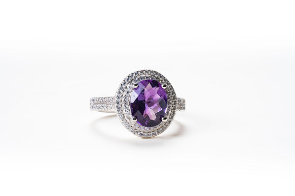 AMETHYST OVAL CUT 20 CARAT RING.