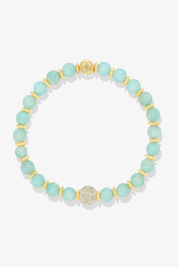 Amazonite with Gold Lucky Coin and White Jade charm Bracelet